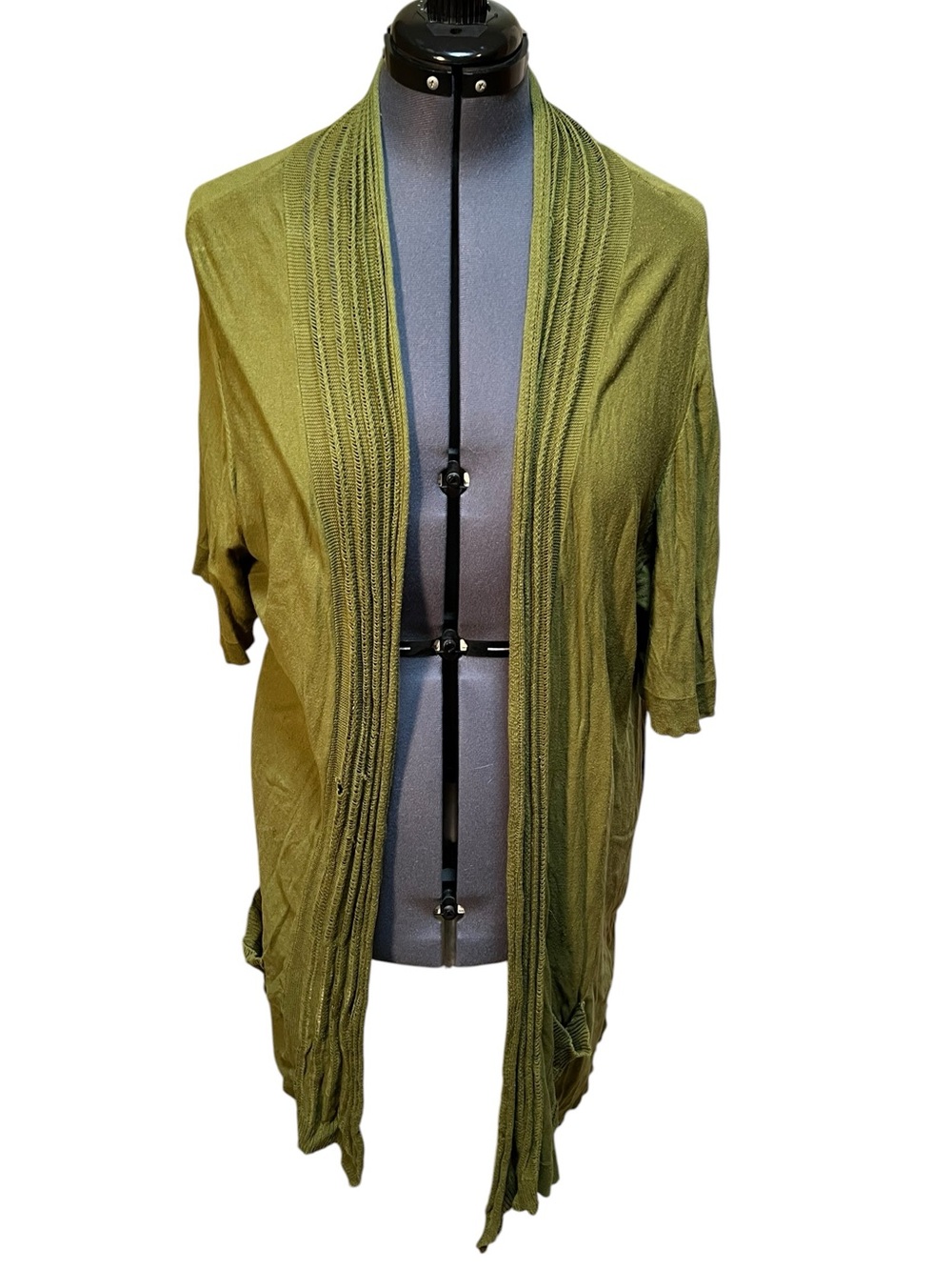 Lane Bryant Women’s Plus Sz 26/28 Open Front Duster Cardigan Sweater Olive Green
